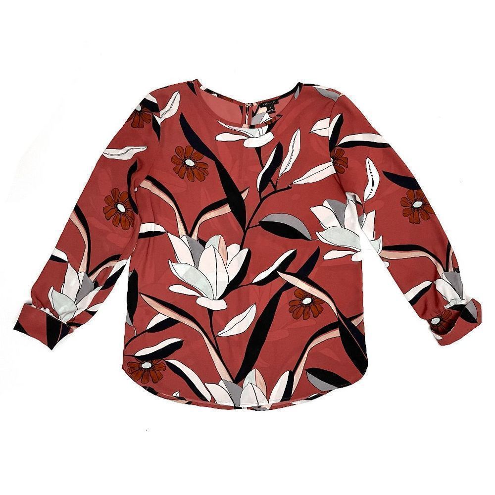 ANN TAYLOR Women's Size S Semi Sheer Lightweight Long Sleeve Floral Blouse Top